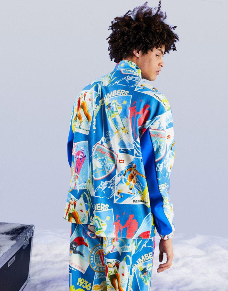 ASOS Actual co-ord oversized quarter zip sweatshirt in polar fleece with all over ski print in blue商品第3张图片规格展示