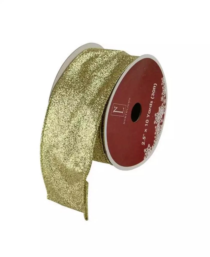 商品Northlight|Sparkling Solid Gold Wired Christmas Craft Ribbon 2.5" x 10 Yards,价格¥112,第1张图片