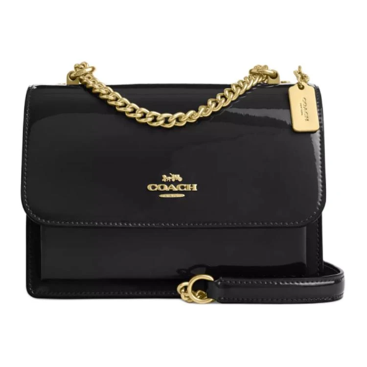 商品[国内直发] Coach|蔻驰 Klare 18 品牌徽标翻盖开合 漆皮拼光滑皮革 斜挎单肩包 迷你 女款 黑色,价格¥1412,第1张图片