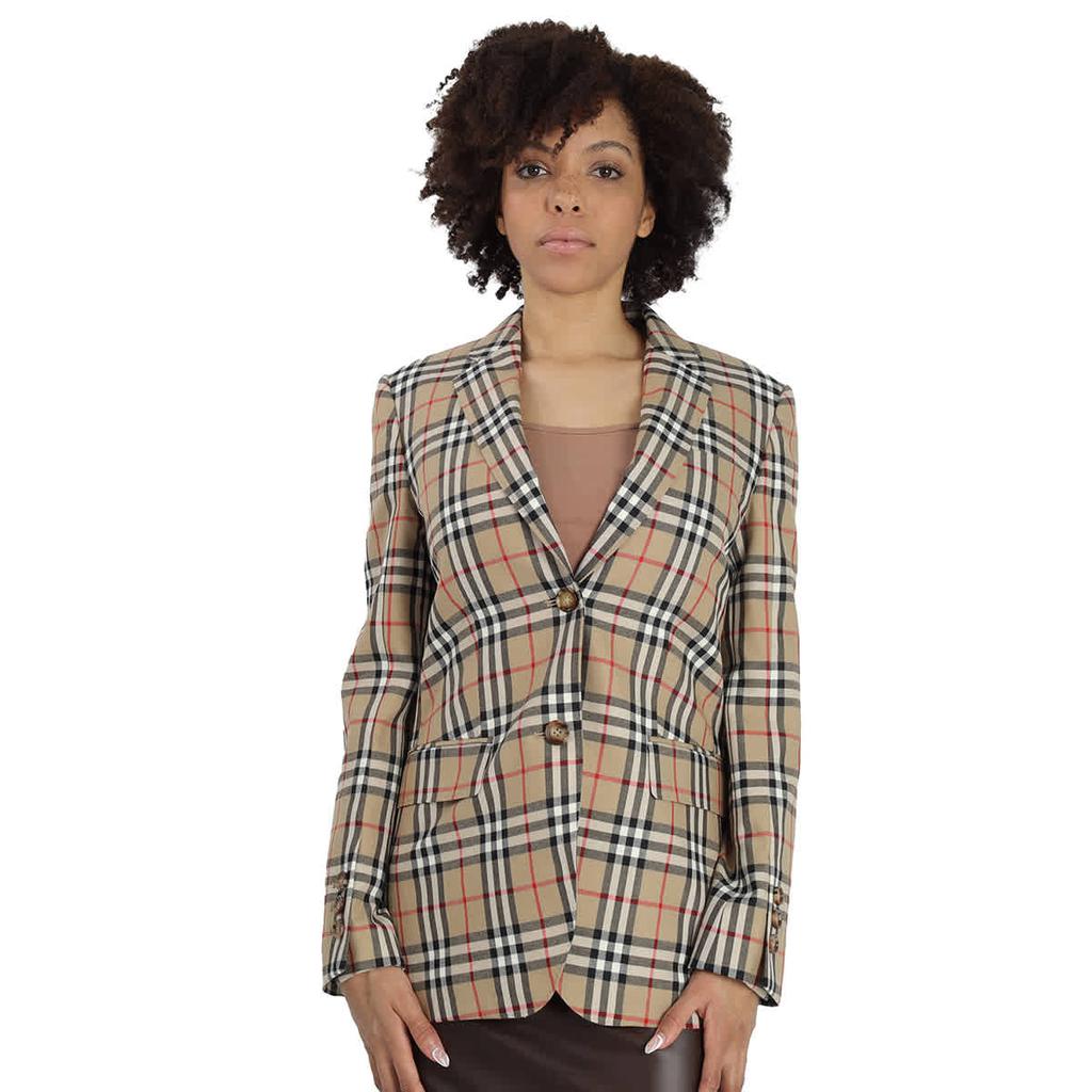 Ladies Vintage Check Wool Blazer Jacket商品第1张图片规格展示