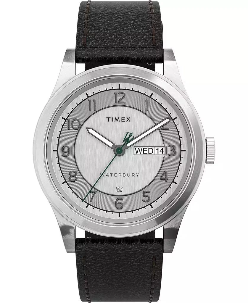 商品Timex|Men's Waterbury Traditional Day-Date Black Leather Strap Watch 39mm,价格¥1035,第1张图片