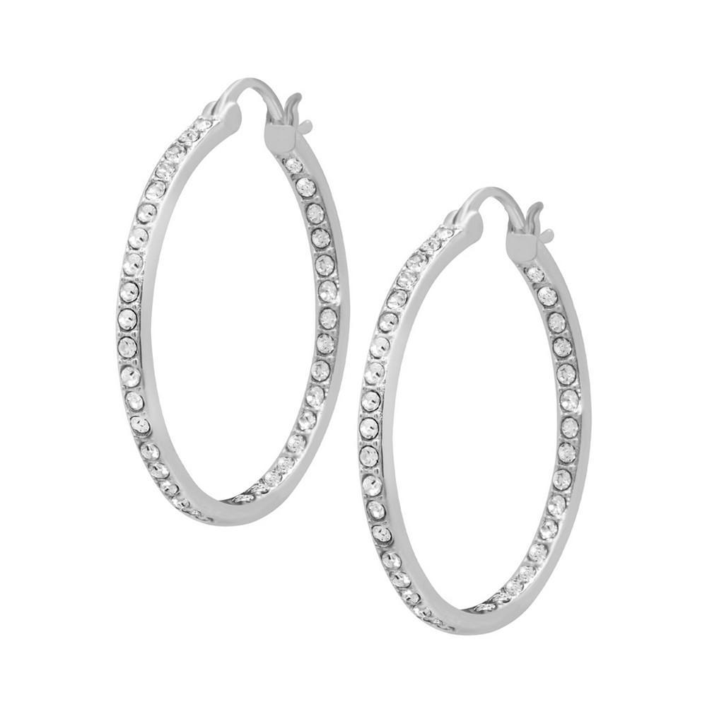 商品Essentials|Silver or Gold Plated Clear Crystal Hoop Earrings,价格¥186,第1张图片