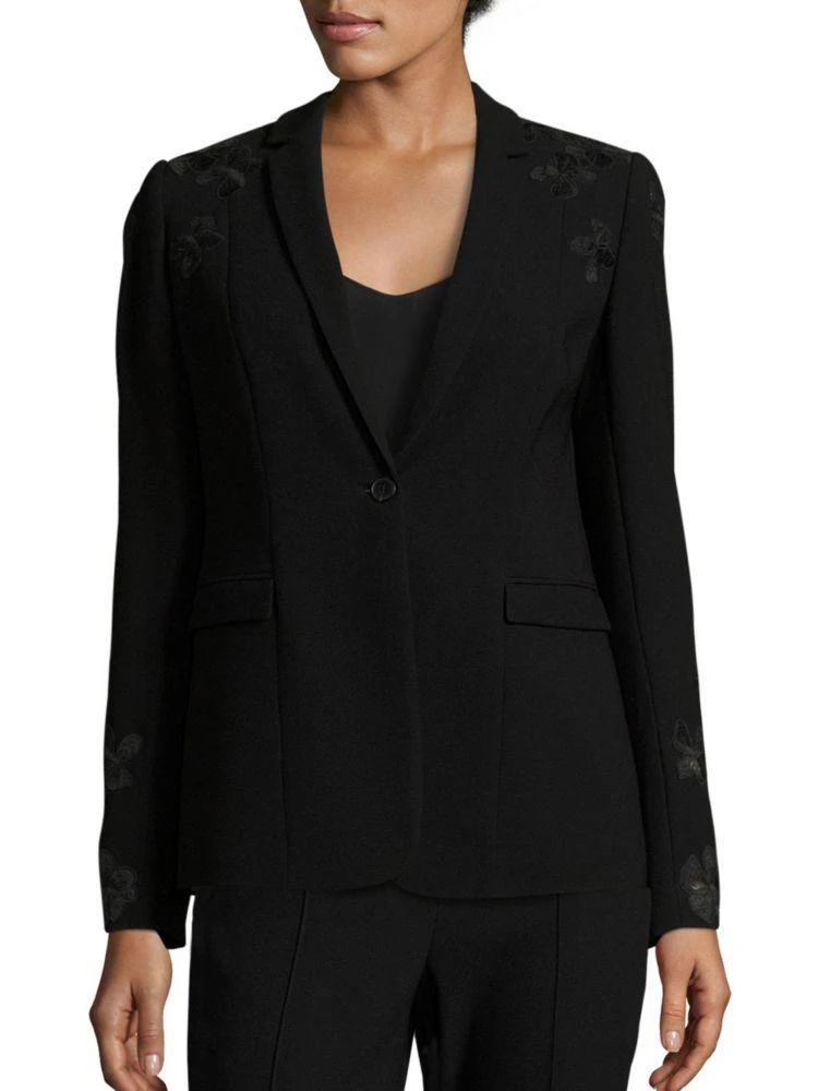 商品Tahari|Mauricia Lace Appliqué Crepe Blazer,价格¥1117,第1张图片