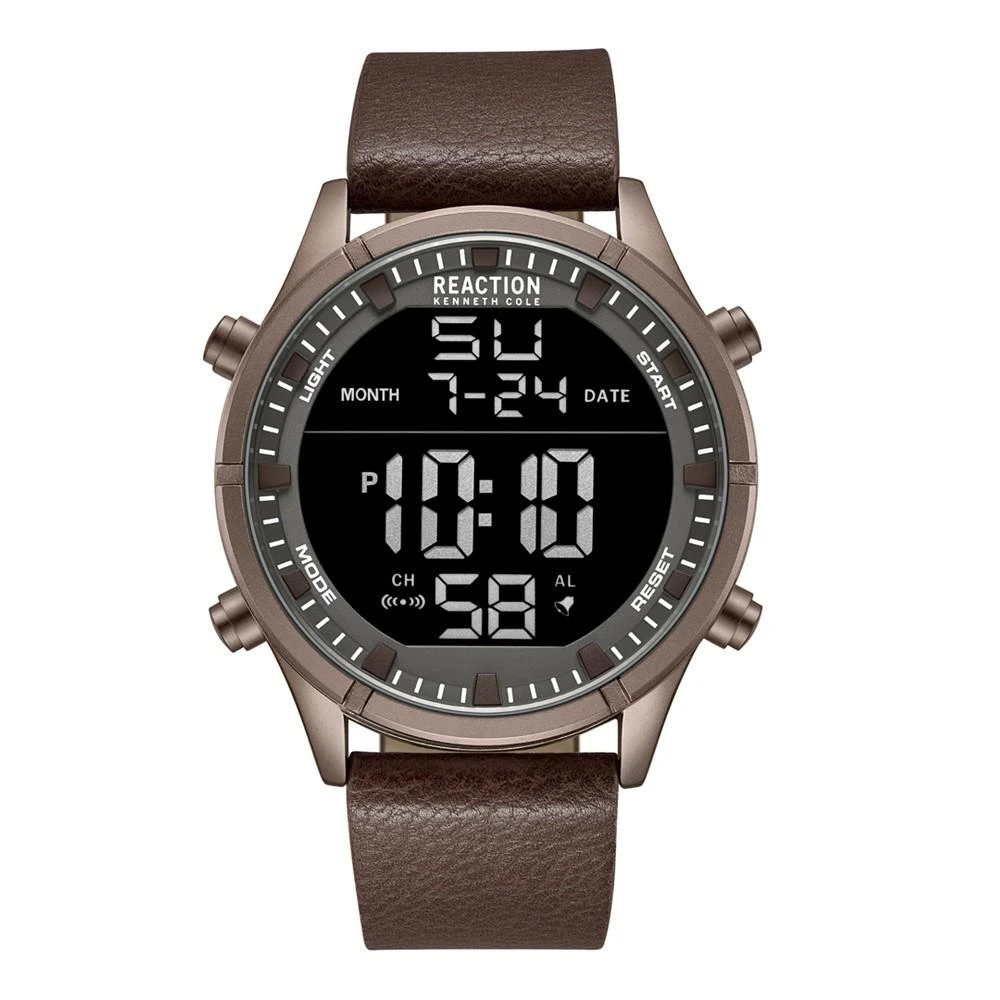 商品Kenneth Cole|Men's Digital Brown Synthetic Leather Strap Watch, 47mm,价格¥561,第1张图片