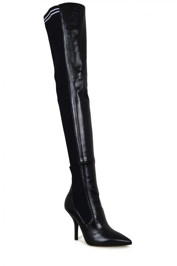 Women Luxury Shoes   Fendi Stretch Over The Knee Black Leather Boots商品第3张图片规格展示