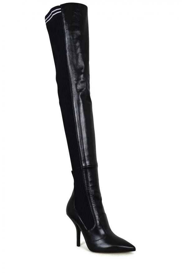 商品Fendi|Women luxury shoes fendi stretch over the knee black leather boots,价格¥5956,第3张图片详细描述