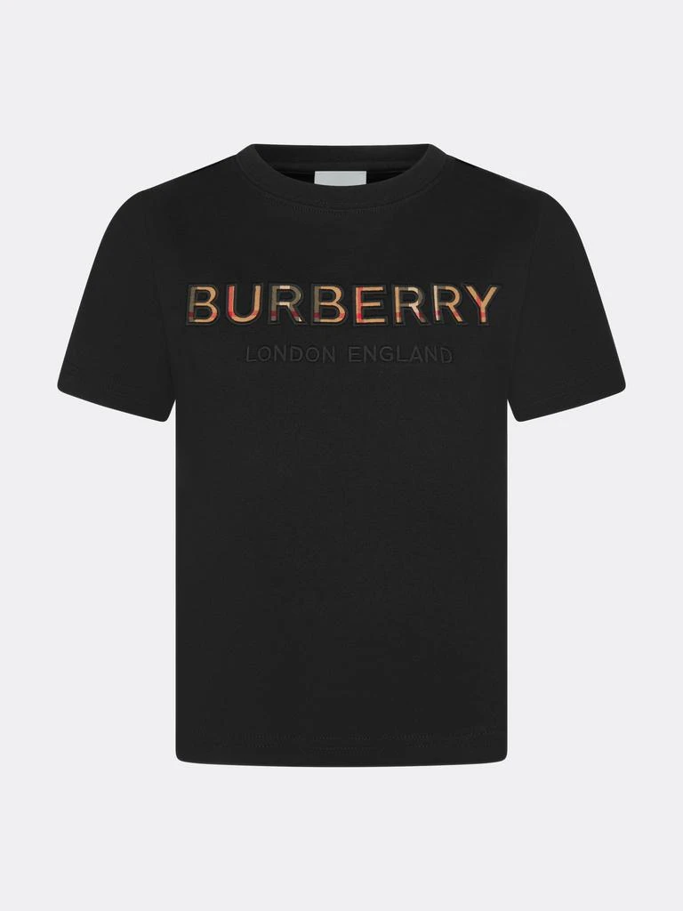 商品Burberry|Burberry Black Boys Cotton Logo Print T-Shirt,价格¥940,第1张图片
