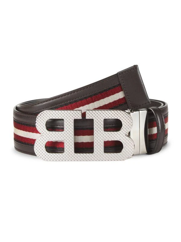 商品Bally|Mirror BB Stripe Leather Textile Belt,价格¥1269,第1张图片