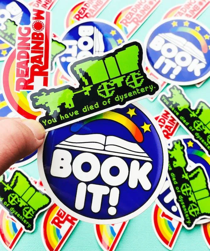 商品Ottos Grotto :: Stickers For Your Stuff|Eighties Kids Sticker 3 Pack Including Book It! Reading Rainbow Oregon Trail Vintage Designs From 1980s 1990s, Eighties Stickers,价格¥67,第1张图片