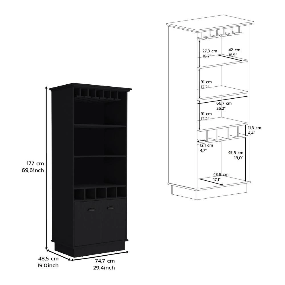 商品Depot E-Shop|Bar Cabinet with Wine Rack, three Open Storage Shelves and One Cabinet,Black,价格¥3066,第5张图片详细描述