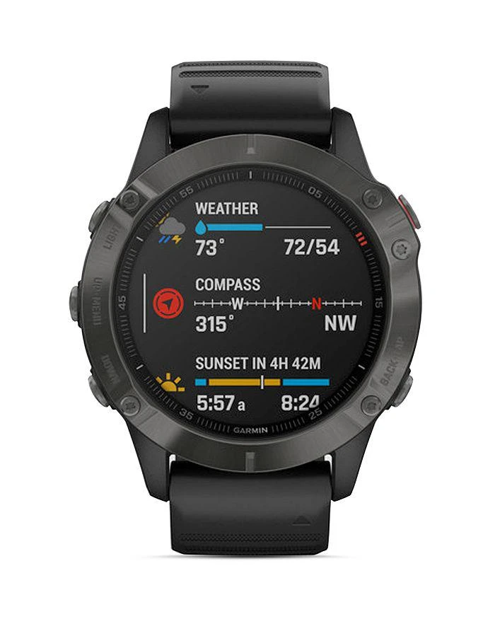 商品Garmin|Fenix 6 Silicone Strap Carbon Gray DLC Black Band Smartwatch, 47mm,价格¥5935,第4张图片详细描述