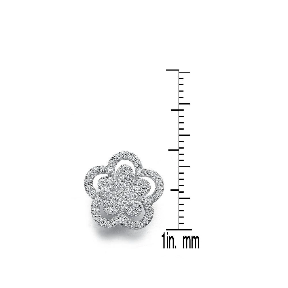 商品Genevive|Sterling Silver In White Gold Plating Cubic Zirconia Double flower Stud Earrings,价格¥750,第2张图片详细描述
