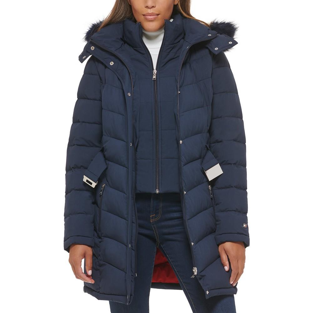 商品Tommy Hilfiger|Petite Faux-Fur-Trim Hooded Belted Puffer Coat, Created for Macy's,价格¥921,第7张图片详细描述