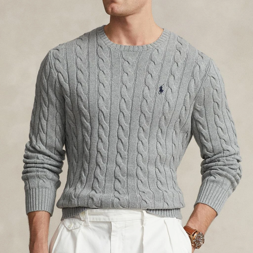 商品Ralph Lauren|Men's Cable Knit Cotton Jumper - Fawn Grey Heather,价格¥1408,第1张图片