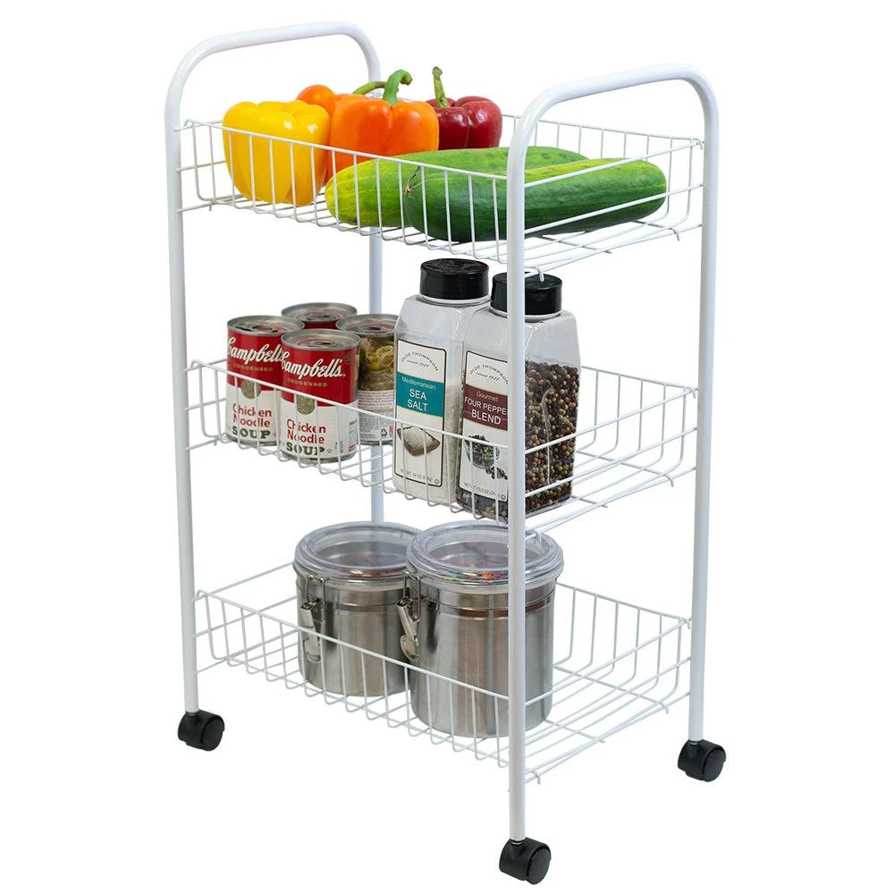 商品Home Basics|Home Basics Multi-Purpose Rolling Metal Kitchen Trolley, White,价格¥190,第1张图片