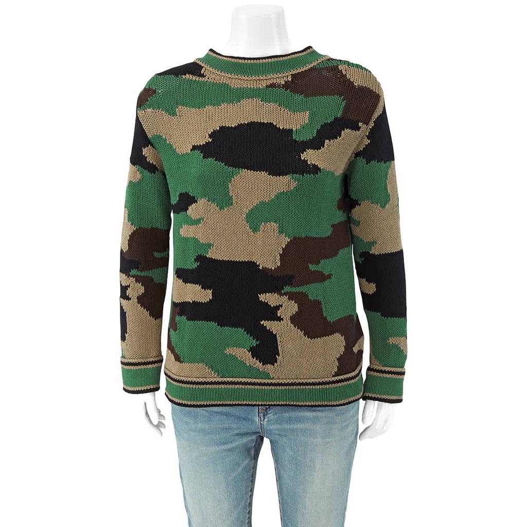 Burberry Camouflage Intarsia Cotton V-neck Sweater, Size X-Large商品第1张图片规格展示