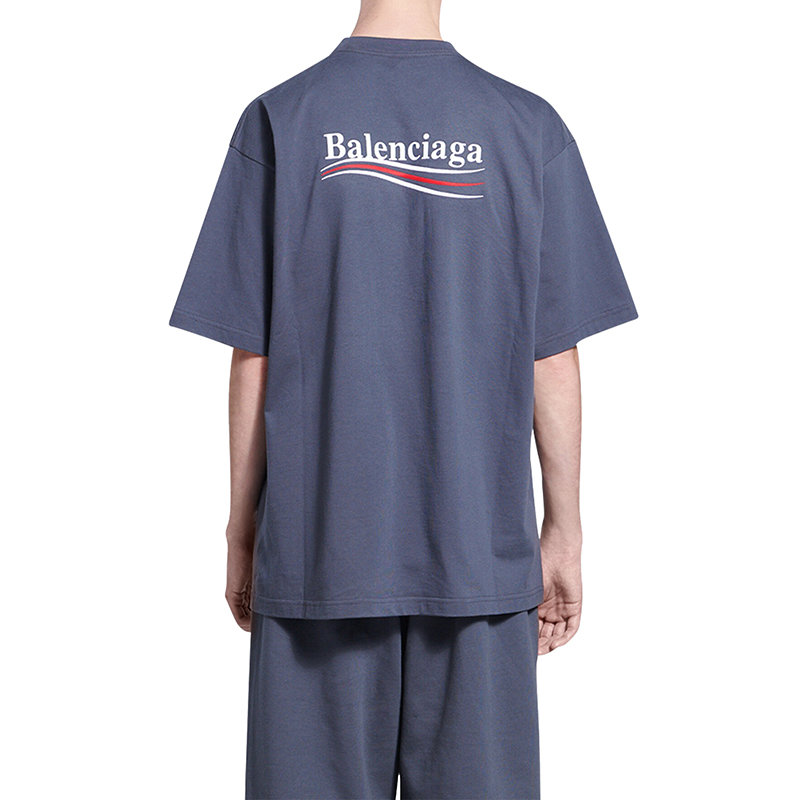 【预售3-7天】Balenciaga/巴黎世家 22年早春新款 POLITICAL CAMPAIGN系列 男士灰蓝色纯棉廓形宽松短袖T恤641675TKVJ11366商品第5张图片规格展示