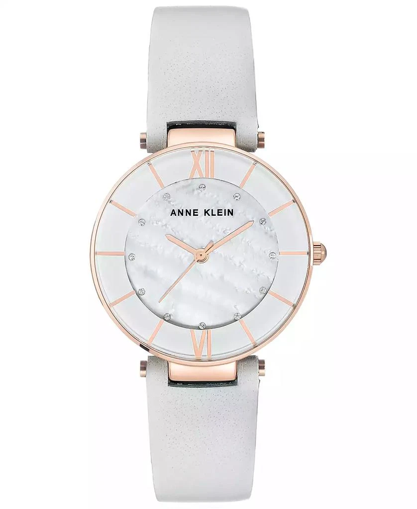 商品Anne Klein|Women's Light Gray Leather Strap Watch 32mm,价格¥374,第1张图片