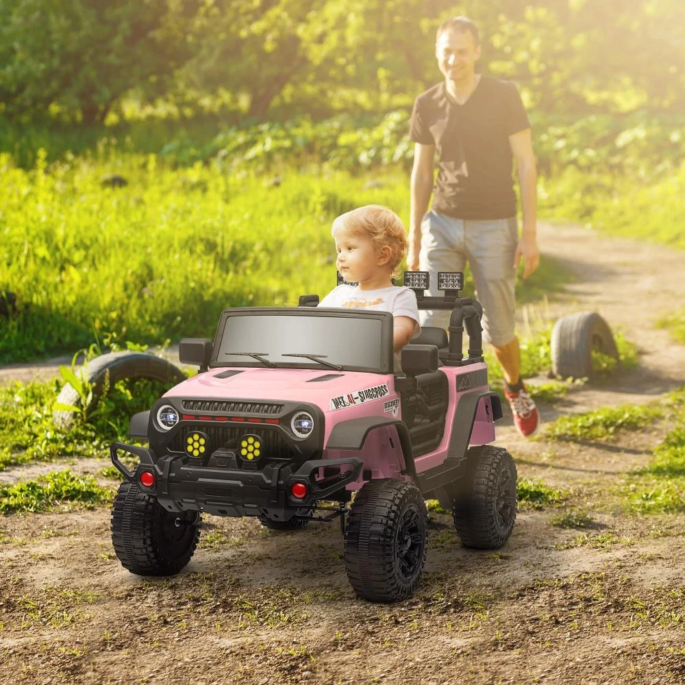 商品BreeBe|Qaba 12V Ride on Truck, Electric Car for Kids, Battery Powered Ride on Car, Parent Remote, 4 Suspension Wheels, Music Horn LED Lights, Pink,价格¥2158,第2张图片详细描述