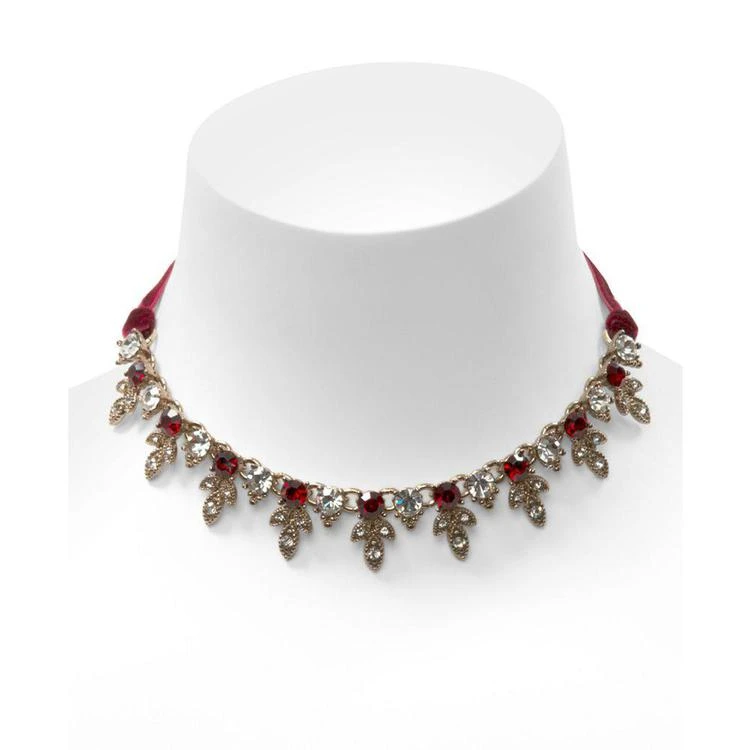 商品MARCHESA|Gold-Tone Clear & Red Crystal Velvet Tie Choker Necklace,价格¥207,第2张图片详细描述