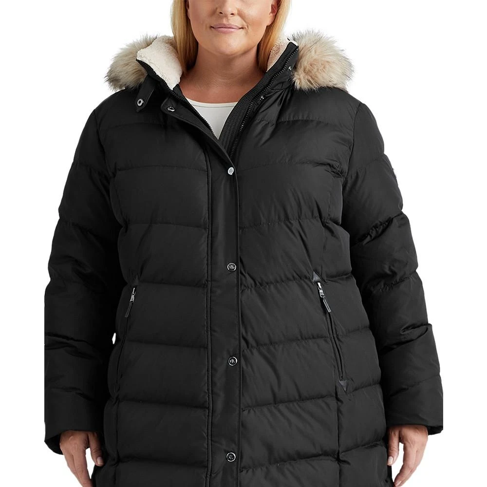 商品Ralph Lauren|Women's Plus Size Faux-Fur-Trim Hooded Puffer Coat,价格¥1519,第3张图片详细描述