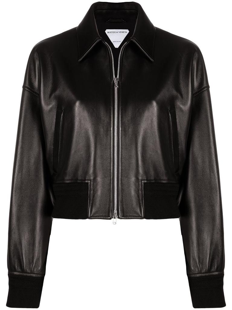 Bottega Veneta Women's  Black Leather Outerwear Jacket商品第1张图片规格展示