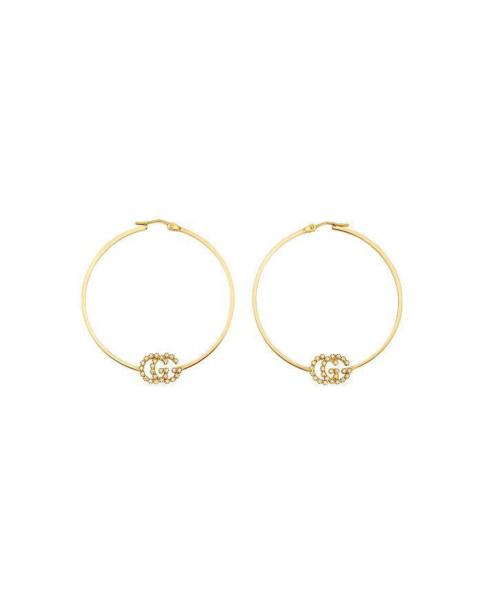 商品Gucci|18K Yellow Gold Running GG Logo Diamond Hoop Earrings,价格¥22727,第3张图片详细描述