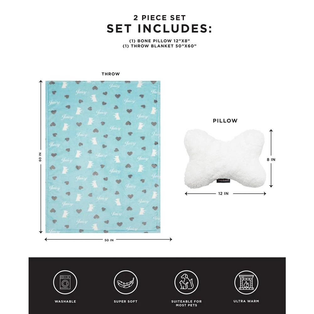 商品Juicy Couture|2-Piece Set Pet Throw Blanket Bone Pillow, Scottie Hearts,价格¥180,第4张图片详细描述