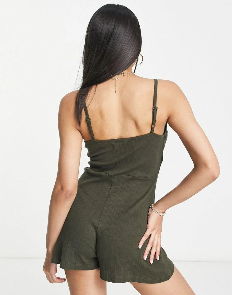 商品Brave Soul|Brave Soul belle wrap front cami playsuit in khaki,价格¥44,第3张图片详细描述