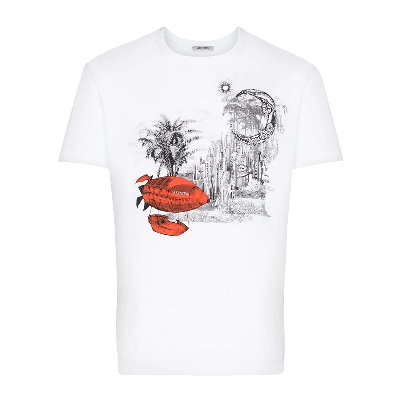 商品Valentino|VALENTINO 华伦天奴 男士白色棉质T恤 UV3MG07M-6HU-A7D,价格¥2583,第1张图片