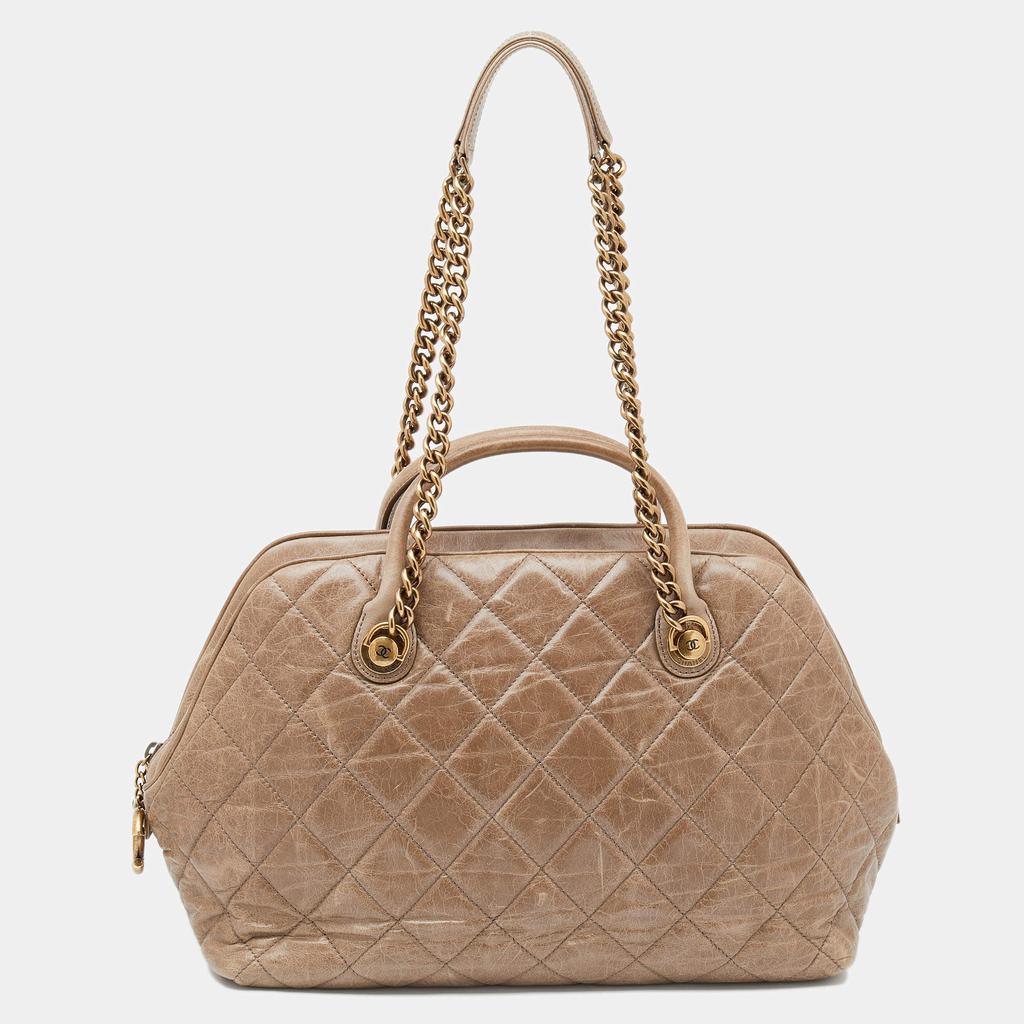 商品[二手商品] Chanel|Chanel Dark Beige Quilted Leather Castle Rock Bowling Bag,价格¥12465,第1张图片