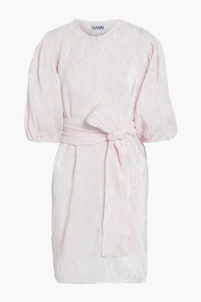 商品Ganni|Belted plissé-satin mini dress,价格¥653,第3张图片详细描述