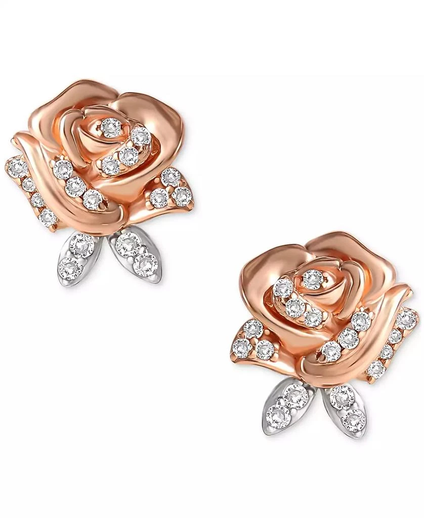 商品Disney|Cubic Zirconia Rose Beauty & The Beast Stud Earrings in Sterling Silver & 18k Rose Gold-Plate,价格¥206,第3张图片详细描述