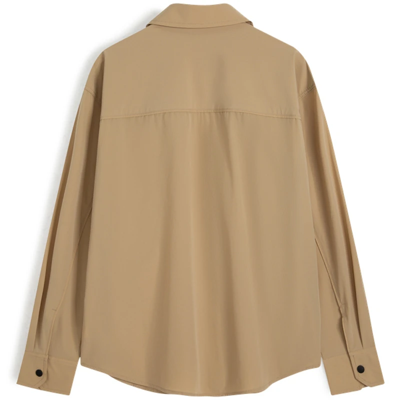 商品[国内直发] Calvin Klein|CALVIN KLEIN 简约贴片口袋拉链翻领休闲工装风春秋衬衫 男款 卡其色,价格¥561,第3张图片详细描述