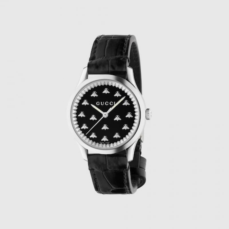 商品Gucci|【预售1个月】Gucci古驰女士黑色鳄鱼皮G-Timeless蜜蜂32毫米腕表,价格¥8455,第6张图片详细描述
