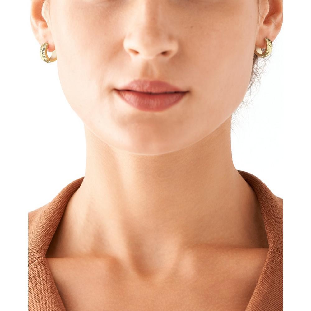 商品Fossil|Sadie Linear Texture Gold-tone Stainless Steel Huggie Hoop Earrings,价格¥333,第6张图片详细描述
