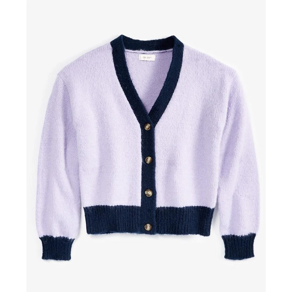 Women's V-Neck Contrast-Edge Long-Sleeve Cardigan, Created for Macy's 商品