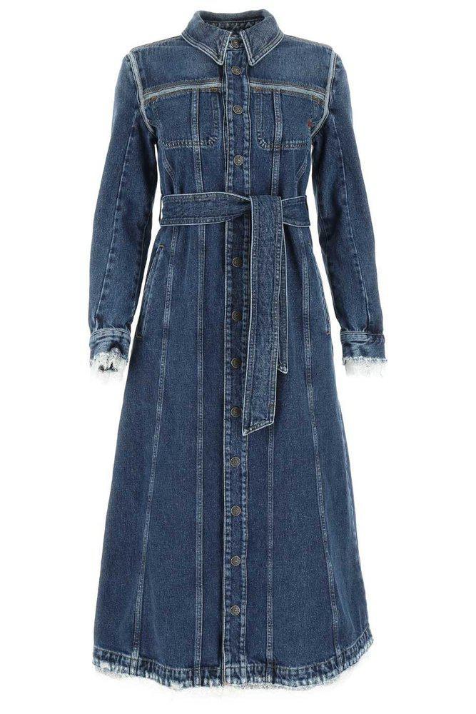 商品Diesel|Diesel Lace-Trim Long-Sleeved Denim Dress,价格¥3291-¥3587,第1张图片