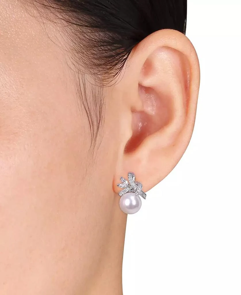 商品Macy's|Freshwater Cultured Pearl (9.5-10mm), White Topaz (2/5 ct. t.w) and Diamond (1/6 ct. t.w.) Ribbon Earrings in 10k White Gold,价格¥4534,第2张图片详细描述