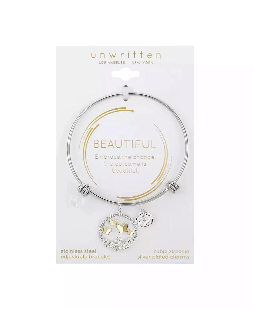 商品Unwritten|Two-Tone Crystal Butterfly Stainless Steel Adjustable Bangle,价格¥124,第2张图片详细描述