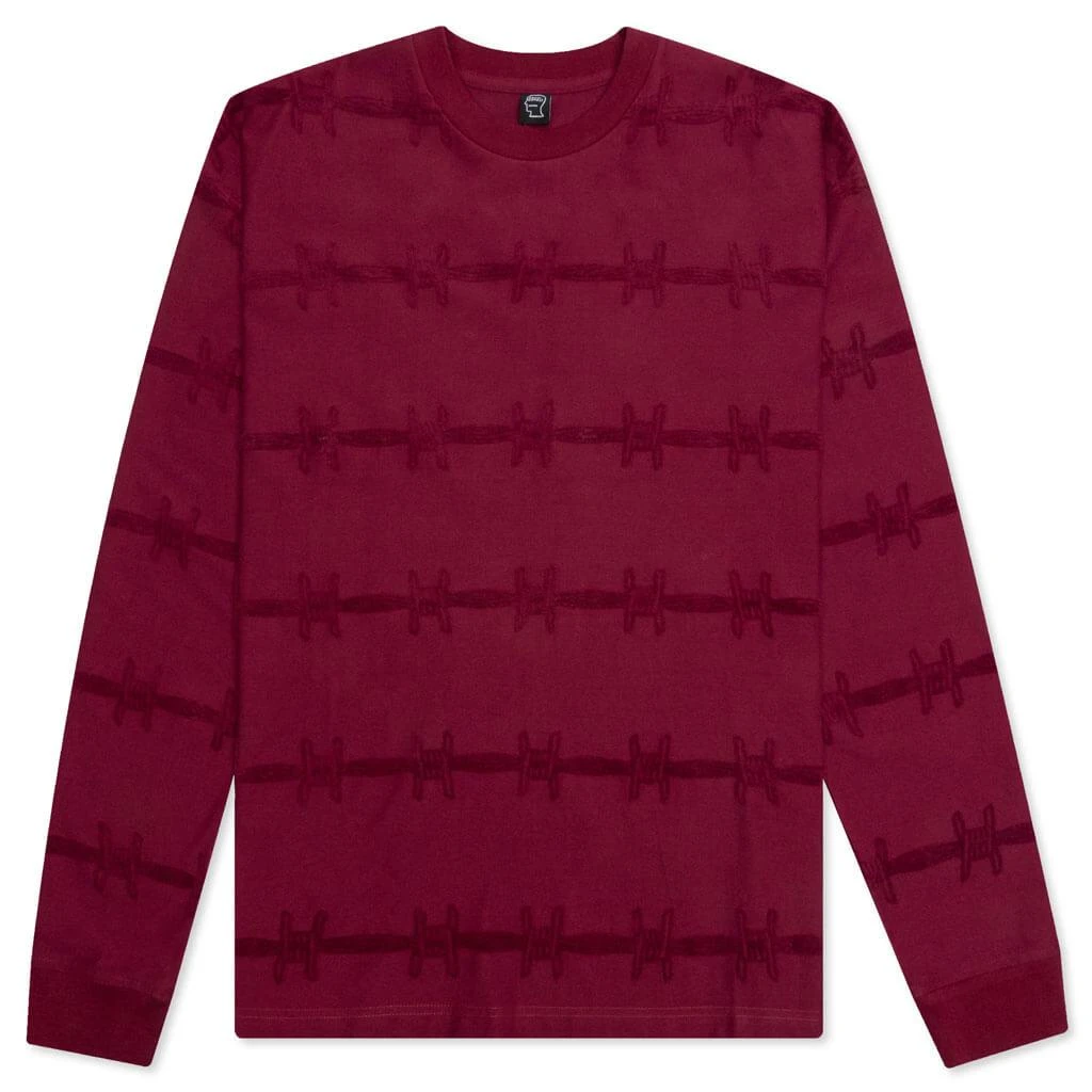 商品Brain Dead|Brain Dead Barbed Wire Burnout L/S Tee - Maroon,价格¥282,第1张图片