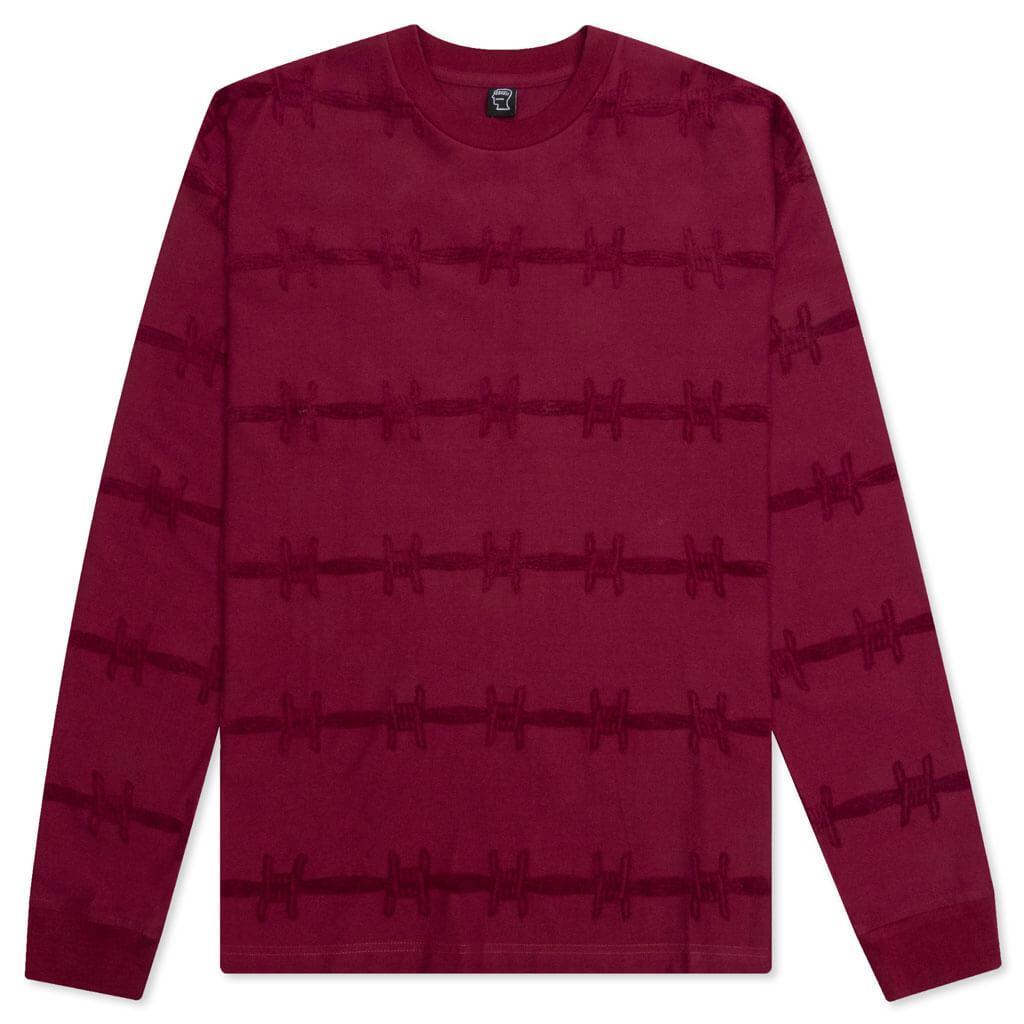 商品Brain Dead|Brain Dead Barbed Wire Burnout L/S Tee - Maroon,价格¥443,第1张图片