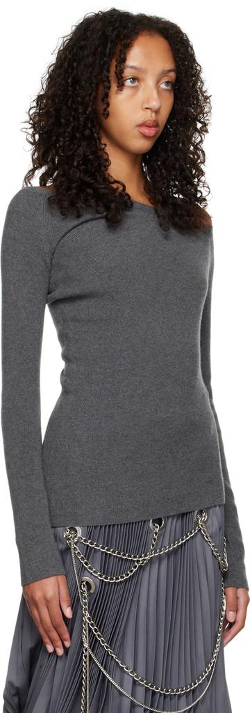 Gray Single-Shoulder Long Sleeve T-Shirt商品第2张图片规格展示