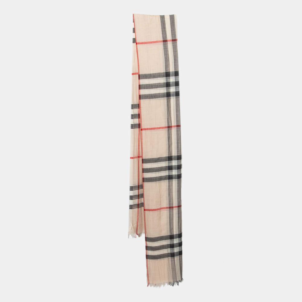商品[二手商品] Burberry|Burberry Light Beige Giant Check Wool & Silk Scarf,价格¥2574,第1张图片
