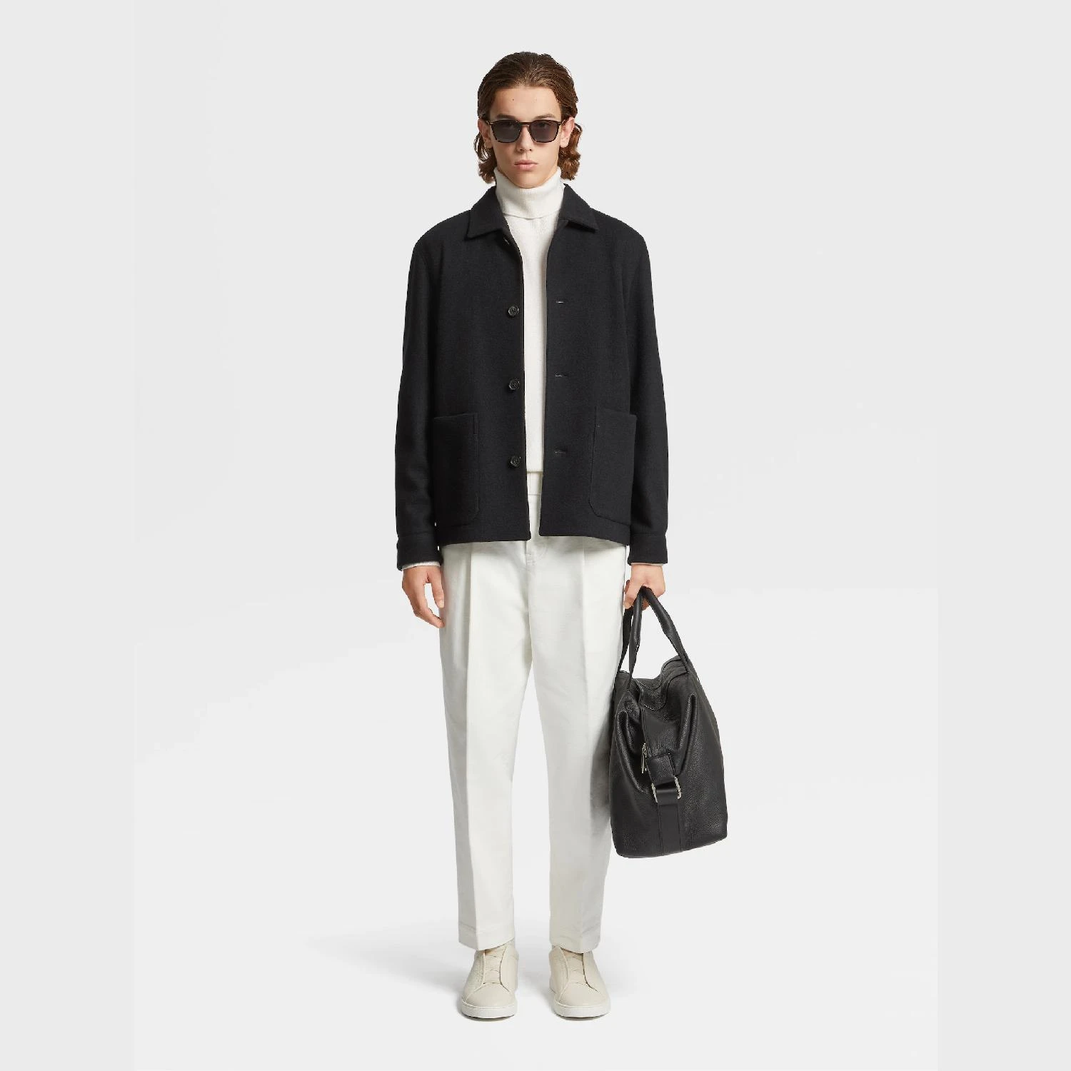 【预售】 杰尼亚 24秋冬 男士 长袖衬衫 BLACK WOOL AND CASHMERE CHORE JACKET 450074-1DHAQ0 商品