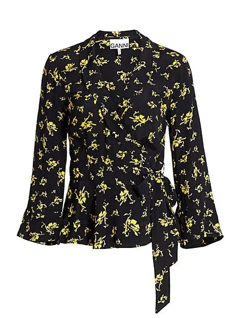 商品Ganni|Floral Print Crepe Wrap Blouse,价格¥570,第1张图片