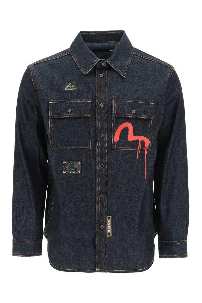 商品Evisu|Evisu X Sfera Ebbasta Logo Ptrint Denim Shirt,价格¥970,第1张图片