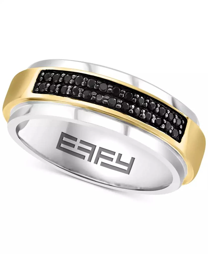 商品Effy|EFFY® Men's Black Sapphire Horizontal Cluster Ring (1/3 ct. t.w.) in Sterling Silver & 14k Gold-Plate,价格¥3629,第1张图片