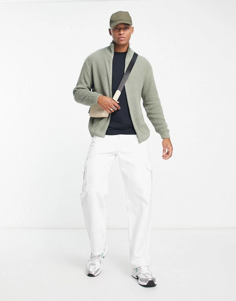 商品ASOS|ASOS DESIGN knitted oversized fisherman rib zip through jumper in sage green,价格¥273,第4张图片详细描述