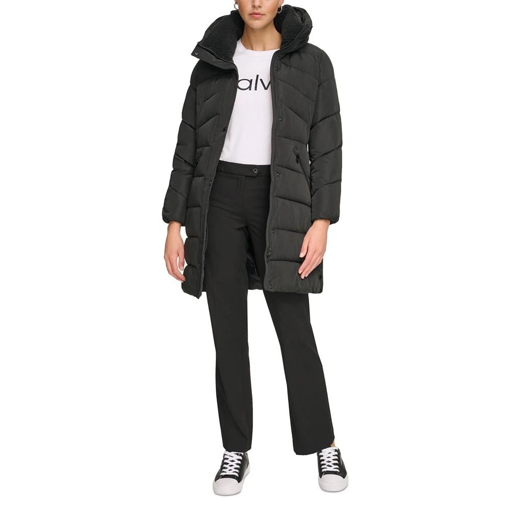 Women's Faux-Sherpa Collar Hooded Stretch Puffer Coat, Created for Macy's 商品